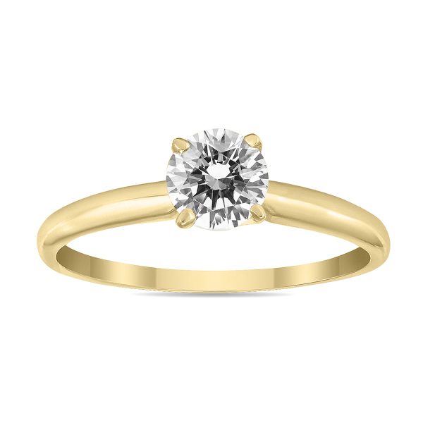 1/3 Carat Round Diamond Solitaire Ring in 14K Yellow Gold- XRR0033C3D