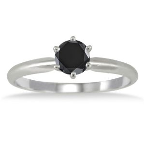 1/2 Carat Genuine Round Black Diamond Solitaire Ring in 14k White Gold- XRR0050BK1