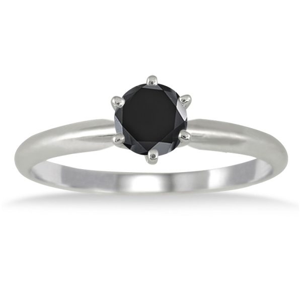 1/2 Carat Genuine Round Black Diamond Solitaire Ring in 14k White Gold- XRR0050BK1