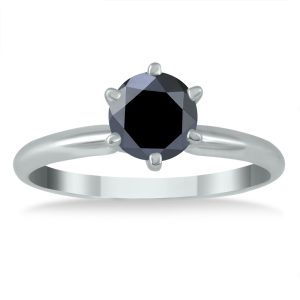3/4 Carat TW Round Black Diamond Solitaire Ring in 14K White Gold- XRR0075BK1