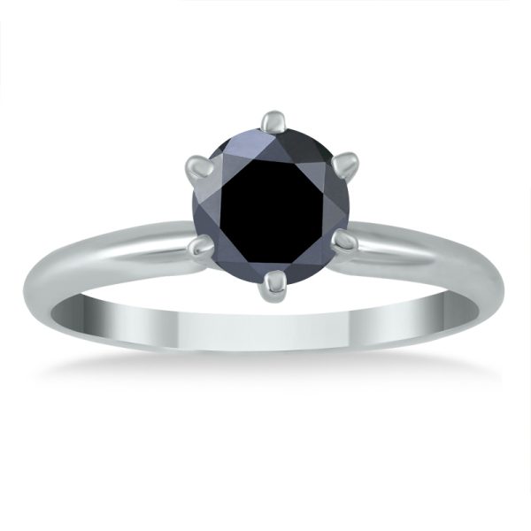 3/4 Carat TW Round Black Diamond Solitaire Ring in 14K White Gold- XRR0075BK1
