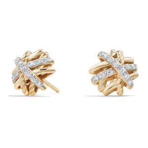 1mm Crossover 18K Yellow Gold Earrings with Diamonds- sku169560256