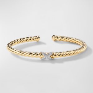 Cablespira X Station Bracelet with Diamonds in 18K Gold, 4mm, Size M- sku194630028