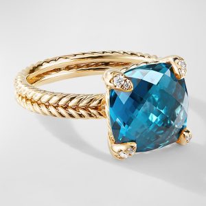 Chatelaine Ring in 18K Gold with Gemstone and Diamonds, 11mm, Size 7- sku167771399