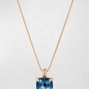 Châtelaine Pendant Necklace with Hampton Blue Topaz and Diamonds in 18K Gold, 11mm, 16-18"L- sku164180522