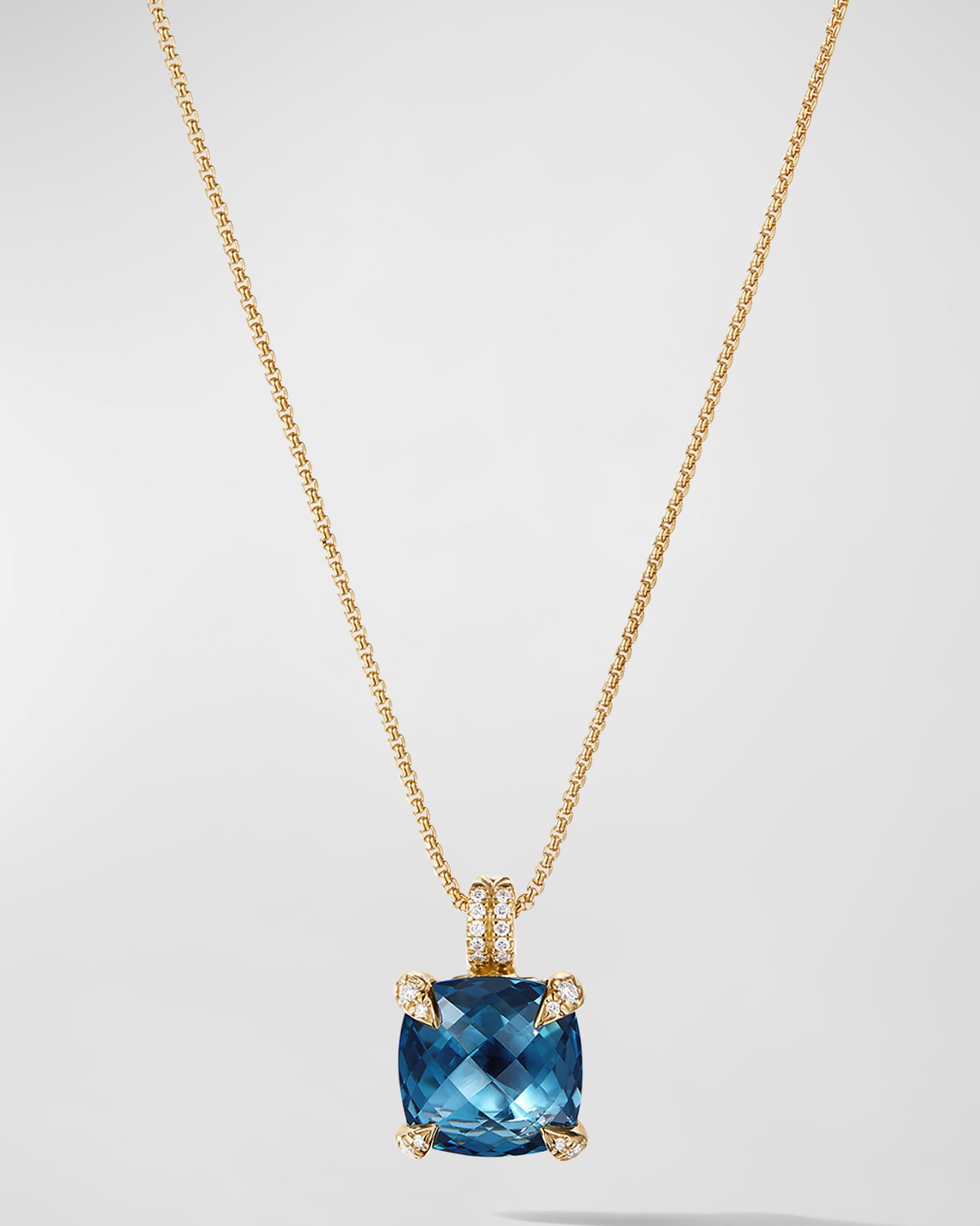 Châtelaine Pendant Necklace with Hampton Blue Topaz and Diamonds in 18K Gold, 11mm, 16-18"L- sku164180522