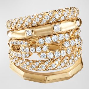 Stax 18k Gold 5-Row Ring with Diamonds, Size 7- sku192890022