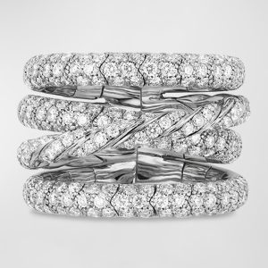 18k White Gold Paveflex Four-Row Diamond Ring, Size 6-7- sku181261157