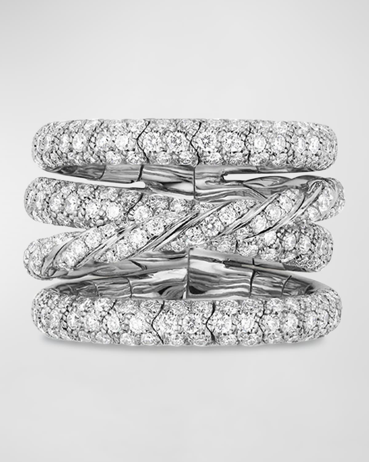 18k White Gold Paveflex Four-Row Diamond Ring, Size 6-7- sku181261157