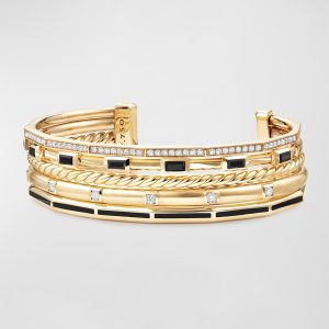 16.5mm Stax 18K Cuff Bracelet with Diamonds & Black Enamel, Size M- sku175270001