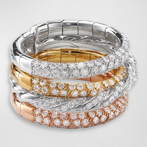 Paveflex 18k Tricolor Gold 4-Row Diamond Ring, Size 4.5-5.5- sku194630112