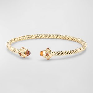 18k Gold Renaissance CableSpira Bangle Bracelet w/ Madeira Citrine, Size M- sku177360111