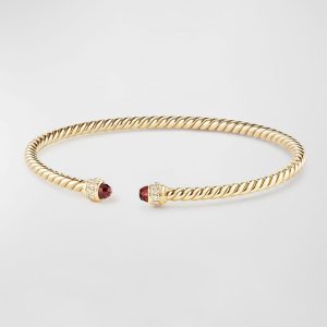18k Gold CableSpira® Bracelet w/ Garnet, Size M- sku177360113