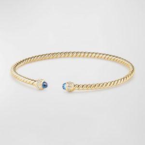 18k Gold CableSpira® Petite Bracelet w/ Hampton Blue Topaz, Size M- sku177360114