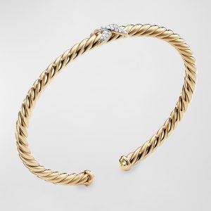 18k Gold Diamond-X Cablespira Bracelet, Size L- sku192080098