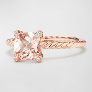 Chatelaine 7mm Rose Gold Ring with Morganite & Diamonds, Size 9- sku180210679