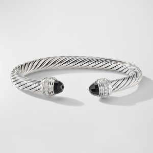 Cable Bracelet with Gemstone and Diamonds in Silver, 7mm- sku180980910