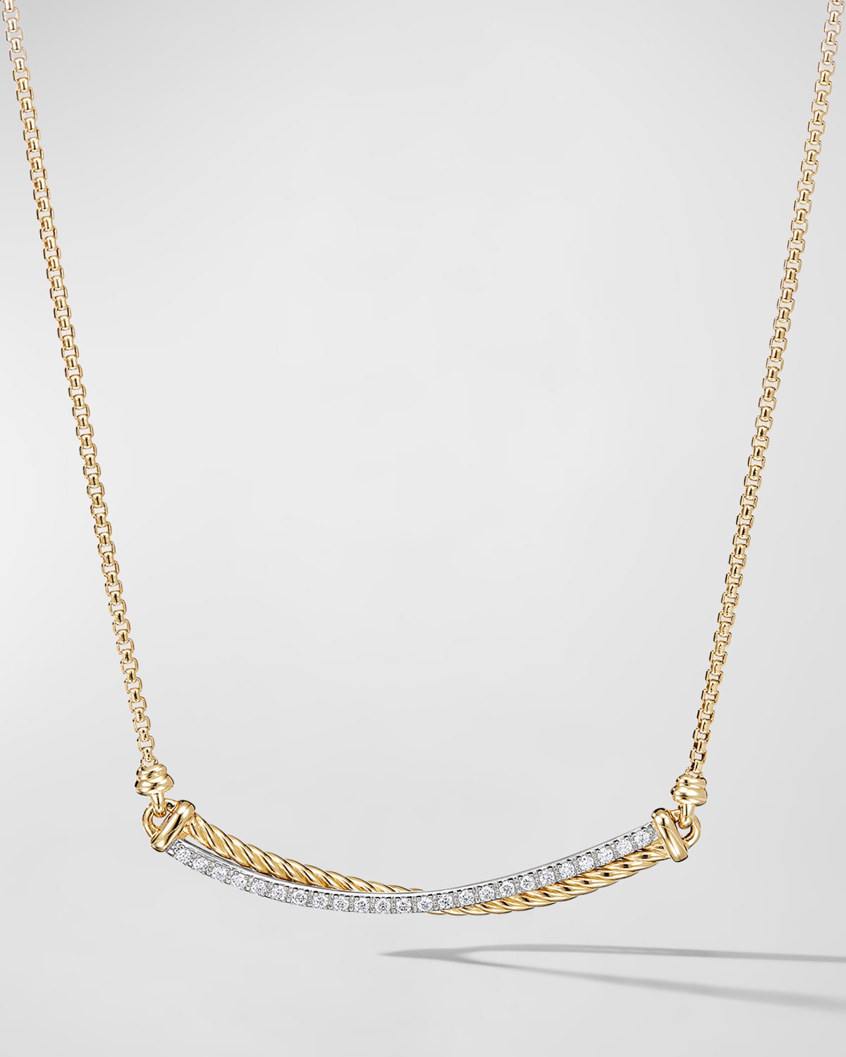 Crossover Bar Necklace with Diamonds in 18K Gold, 1.7mm, 16-17"L- sku182740005