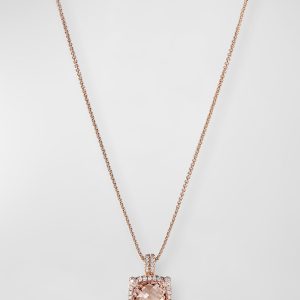 Chatelaine Pendant Necklace with Morganite and Diamonds in 18K Rose Gold, 11mm, 16-18"L- sku182903773