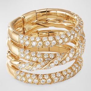 18k Gold Paveflex Four-Row Diamond Ring, Size 7.5-8.5- sku183301034