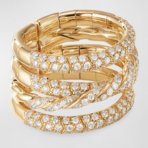 18k Gold Pave Flex Four-Row Diamond Ring, Size 4.5-5.5- sku183301033