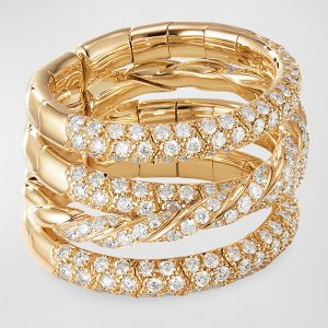 18k Gold Paveflex Four-Row Diamond Ring, Size 6-7- sku183320004