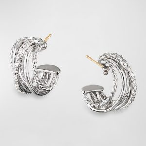 DY Crossover Huggie Hoop Earrings w/ Diamonds- sku183050989