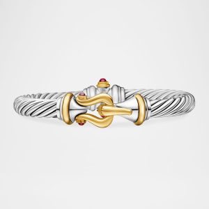 Buckle Cable Bracelet with Gemstone and 18K Gold in Silver, 7mm- sku183061667