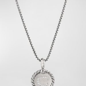 18mm Initial Cable Collectibles Charm Necklace with Diamonds in Silver- sku183050849