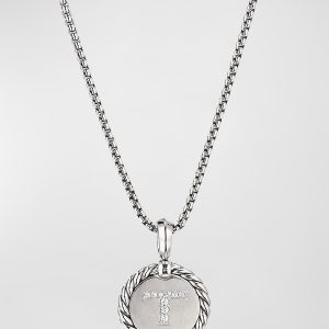 18mm Initial Cable Collectibles Charm Necklace with Diamonds in Silver- sku183061826