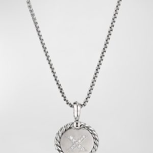18mm Initial Cable Collectibles Charm Necklace with Diamonds in Silver- sku183060213