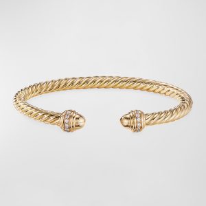 18k Gold Cable Bracelet w/ Diamonds, Size M- sku183670061