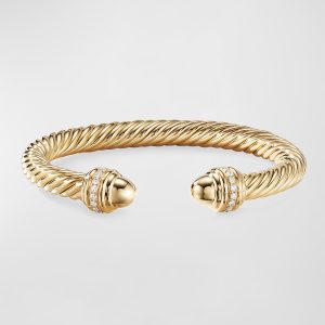 18k Cable Bracelet w/ Diamonds, 7mm, Size L- sku183680021