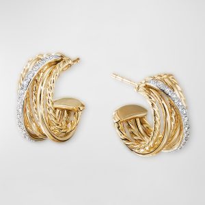 DY Crossover 18k Gold Hoop Earrings w/ Diamonds- sku185460021