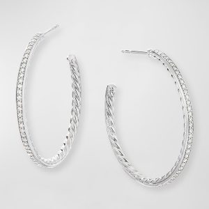 Medium Hoop Earrings w/ Pave Diamonds- sku188234762