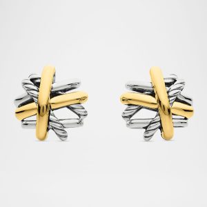 Crossover Stud Earrings in Silver with 18K Gold, 11mm- sku191010343