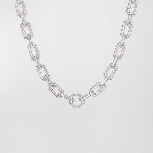 Starburst Chain 18k White Gold Diamond Pave Necklace- sku188510089