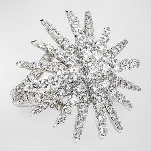 Starburst 18k White Gold Statement Ring with Diamonds, Size 7- sku188510088