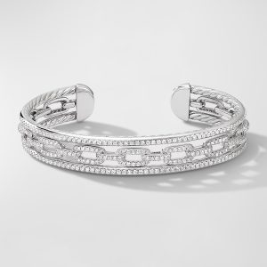 Stax 18k White Gold Diamond 3-Row Bracelet, Size M- sku189220014