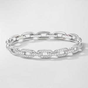 Stax Link Bracelet with Diamonds in 18K White Gold, 7mm, Size M- sku189210019