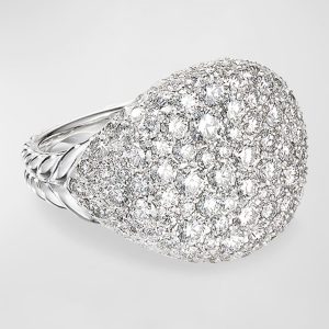 Chevron Pave Diamond Pinky Ring in 18k White Gold, Size 3.5- sku190740071