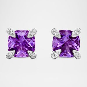Chatelaine Stud Earrings with Gemstsones and Diamonds in Silver, 6mm- sku191020219