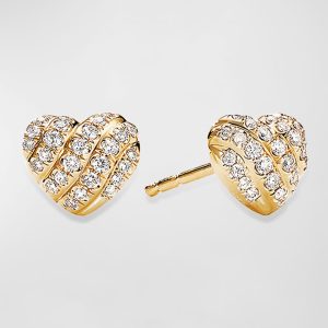 18K Yellow Gold Diamond Heart Stud Earrings- sku192700008