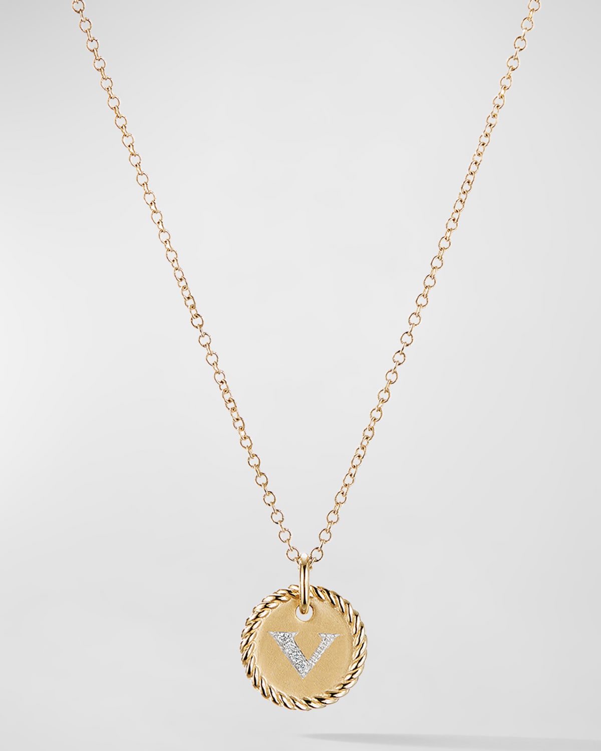 Cable Collectibles Initial V Pendant Necklace with Diamonds in 18K Gold, 10mm, 16-18"L- sku167788004