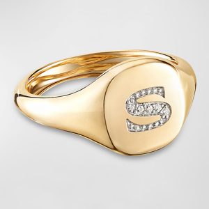 Mini DY Initial S Pinky Ring in 18K Yellow Gold with Diamonds, Size 2.5- sku192900015
