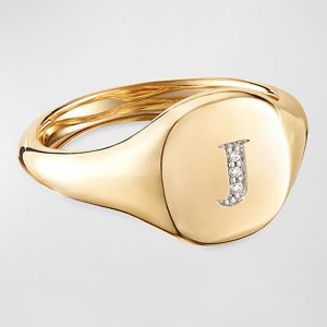 Mini DY Initial J Pinky Ring in 18K Yellow Gold with Diamonds, Size 4- sku192900042