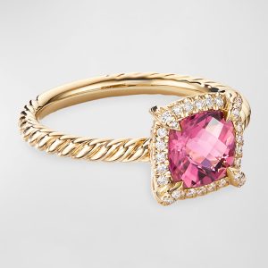 Petite Chatelaine Pave Bezel Ring in 18K Gold with Tourmaline, Size 5- sku193250042