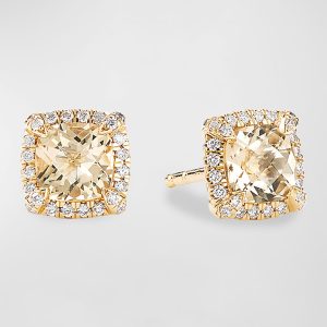 Petite Chatelaine Pave Bezel Stud Earrings in 18K Yellow Gold with Champagne Citrine- sku193250016