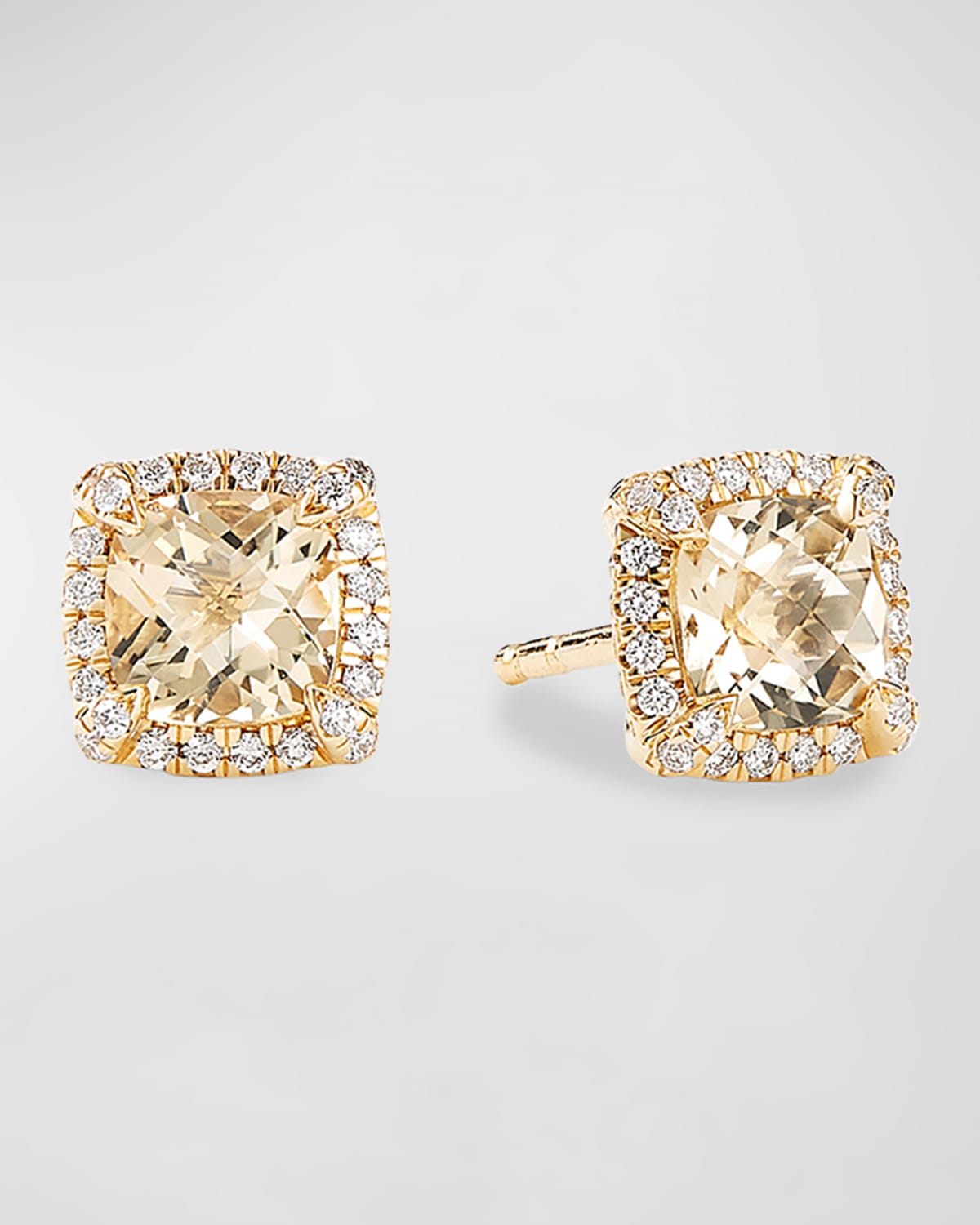 Petite Chatelaine Pave Bezel Stud Earrings in 18K Yellow Gold with Champagne Citrine- sku193250016