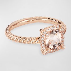 Petite Chatelaine Pave Bezel Ring in 18K Rose Gold with Morganite, Size 8- sku193260002